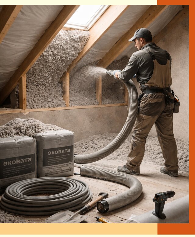 Утепление мансарды эковатой в Сальске от 2237 руб/м2 — монтаж, задувка, цена | ТепломастерСлс