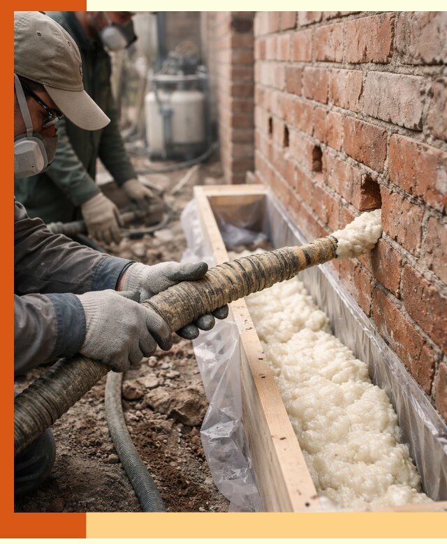 Заливка ППУ в пустоты кирпичной стены в Сальске