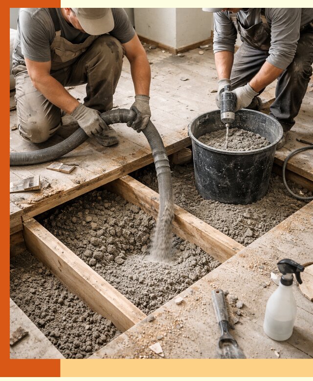 Заполнение пустот пола в Сальске полиуретаном и пенополистиролом