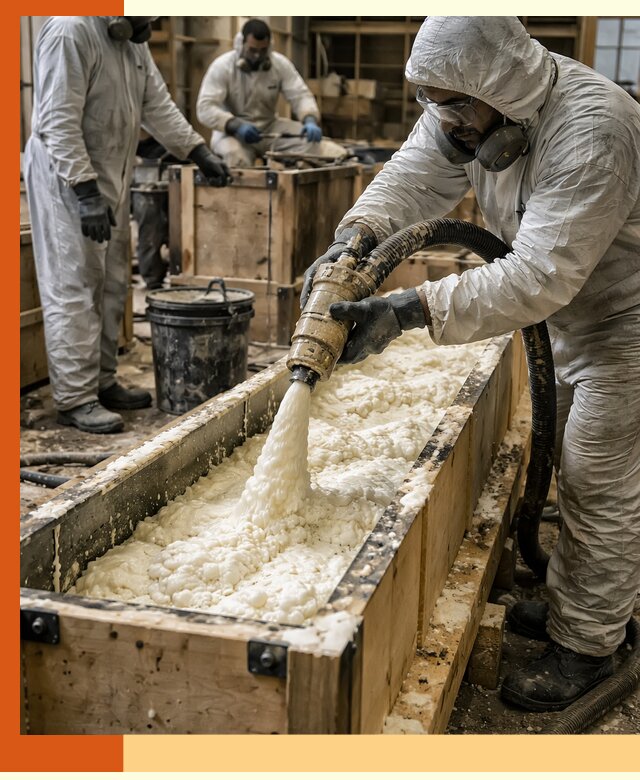 Заливка пенополиуретана в формы для утепления в Сальске